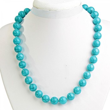Halskette aus blauem Türkis mit Adern, Kugeln 12 mm, Länge 50 cm