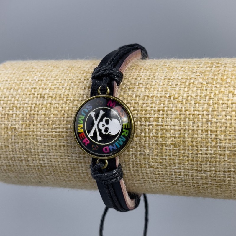 Armband aus Öko-Leder mit buntem Schädel und Schriftzug, verstellbar, 1 Stück