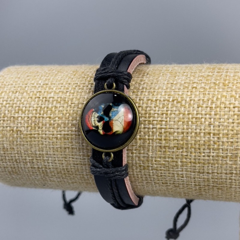Armband aus Öko-Leder – Schädel mit Flagge, verstellbar, 1 Stück