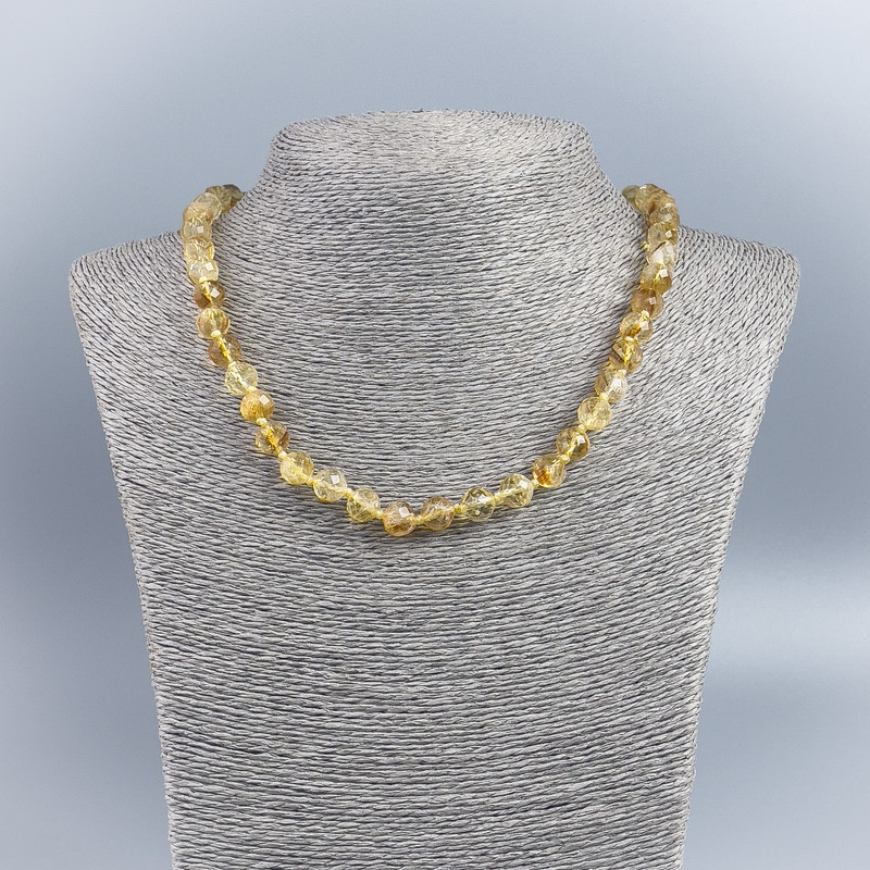 Kette aus natürlichem Citrin, facettierte Kugel, Durchmesser ca. 8,5 mm, Länge ca. 48 cm