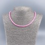 Perlmutt-Choker aus natürlichem Perlmutt (getönt) in hellem Himbeerrot, glatte Rondell, Durchmesser ca. 4×2 mm, Länge ca. 48 cm