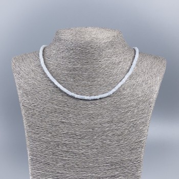 Choker-Halskette aus natürlichem Perlmutt (toniert) in kühlem Weiß – glatte Rondellen, Durchmesser ca. 4 × 2 mm, Länge ca. 48 cm