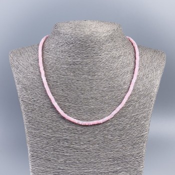 Chokerkette aus natürlichem Perlmutt (rosa gefärbt), glatte Rondellen, Durchmesser ca. 4×2 mm, Länge ca. 48 cm