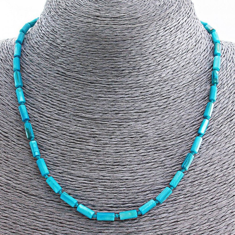 Halskette aus blauem Perlmutt in Röhrchenform, 8×4 mm, Länge 45 cm