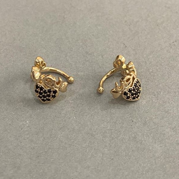 Ohrklemme Xuping Vergoldung 18K, schwarze Strasssteine Love, 10×8 mm +