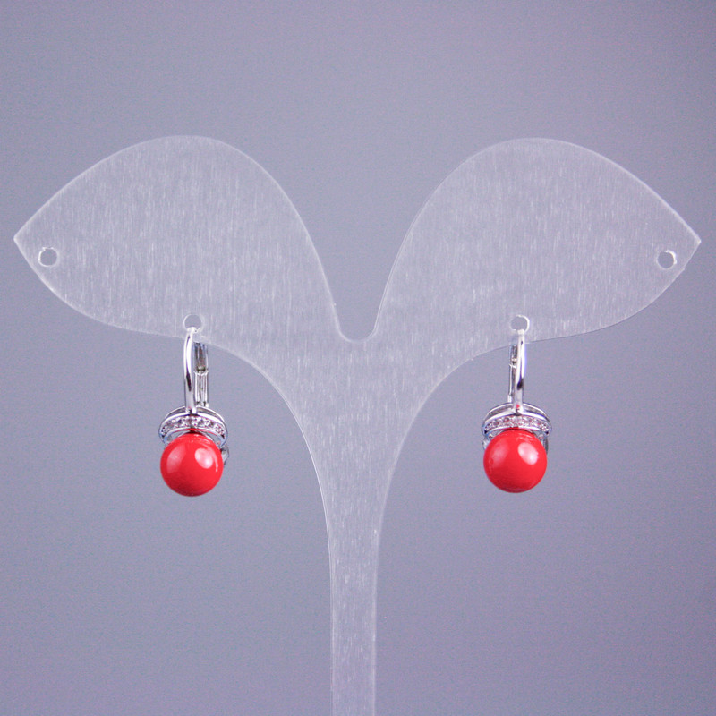 Xuping rhodiumbeschichtete Ohrringe mit weißen Strasssteinen und roter Perle 17×8mm+