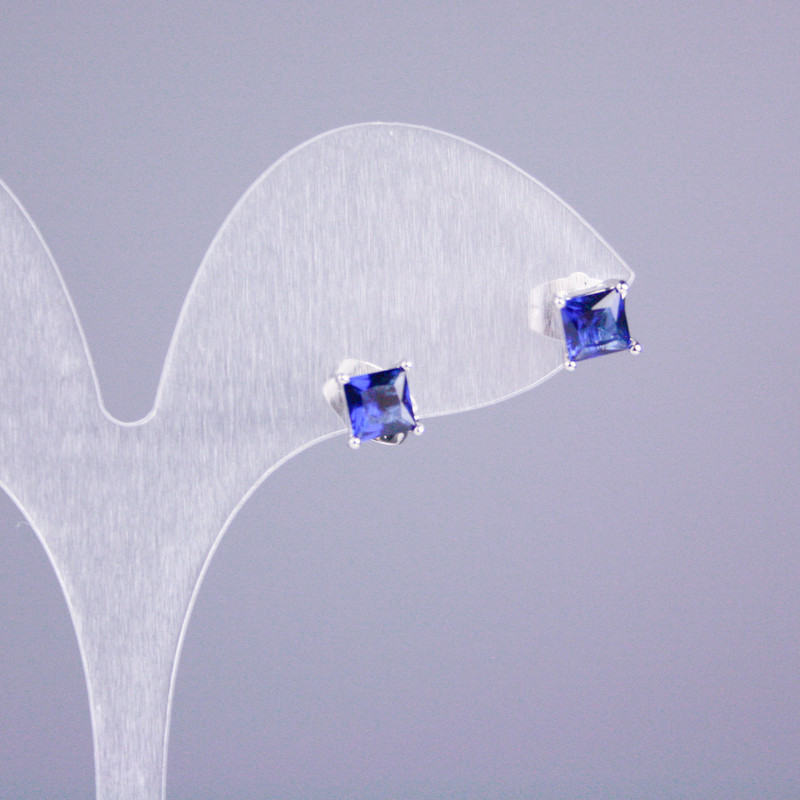 Ohrstecker Xuping Rhodiumbeschichtet mit blauem Stein, Quadrat 5x5 mm, Länge 16 mm