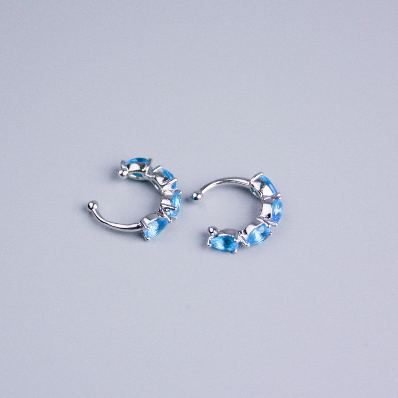 Ohrklemme Xuping Rhodium-Beschichtung mit blauen Strasssteinen 13×3 mm +