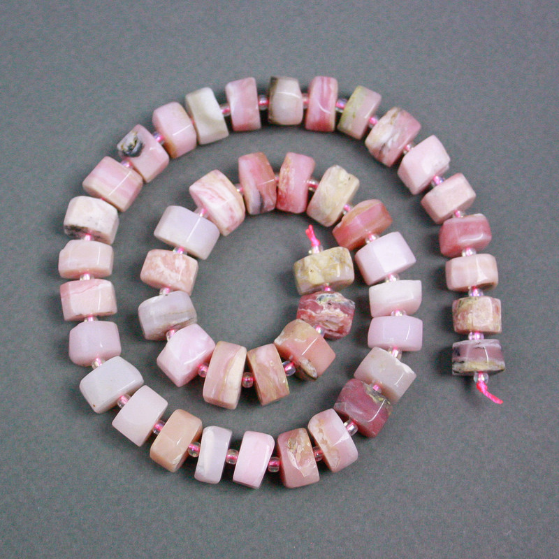 Perlen auf Faden Rosenopal Rondellen, Durchmesser 12x7 mm ±, mit Seed-Beads, Durchmesser 2 mm ±, Länge 39 cm+