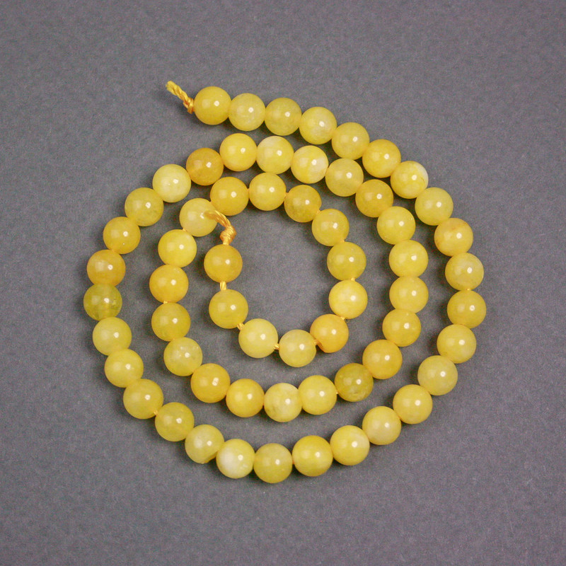 Citrin-Perlen auf Schnur, glatte Kugeln, Ø ca. 6,5 mm, Länge ca. 38 cm