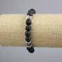 Armband aus Lavastein mit glatten Kugeln, Durchmesser ca. 8,5 mm; Hämatit-Würfel 6 mm; silberfarbene Einsätze; Länge 18 cm; Stretch-Armband