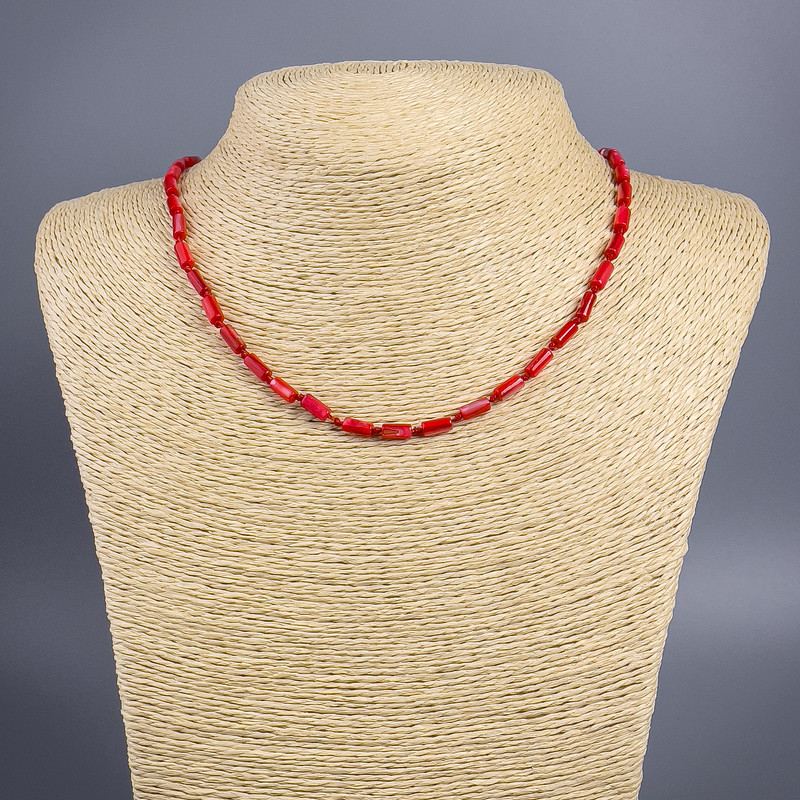 Kette aus rotem Perlmutt – Röhrenform, 8×4 mm, Länge 45–50 cm+