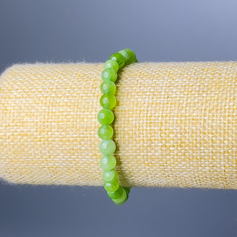 Armband aus natürlichem Nephrit, glatte Kugeln, Durchmesser 6,5 mm, Länge 18 cm (Stretcharmband)