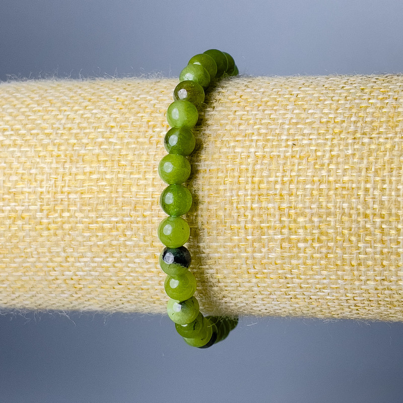 Armband aus kanadischem Jadeit, natürlicher Stein, glatte Kugeln, Durchmesser 6,5 mm, Länge 18 cm (Stretcharmband)
