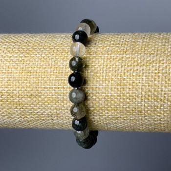 Armband aus Haarquarz (Rutilquarz), natürlicher Stein, glatte Kugeln, Ø ca. 6 mm, Länge ca. 18 cm (Elastisch)