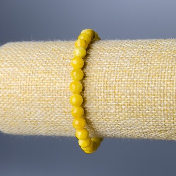 Armband aus gelbem Jadeit, glatte Kugeln, Durchmesser ca. 6,5 mm, Länge 18 cm (Elastikarmband)