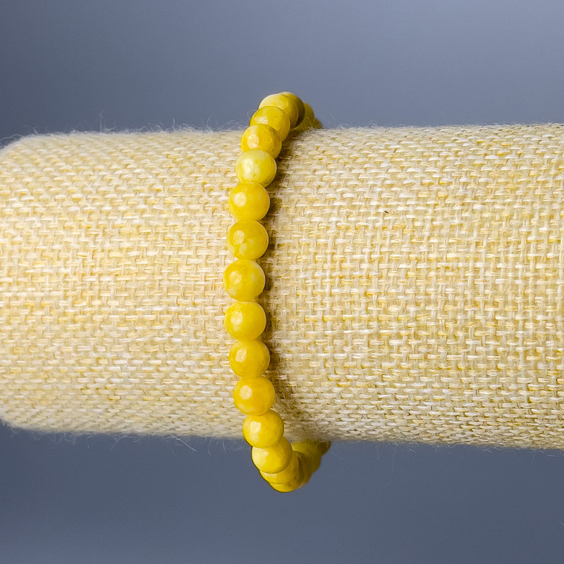 Armband aus gelbem Jadeit, glatte Kugeln, Durchmesser ca. 6,5 mm, Länge 18 cm (Elastikarmband)