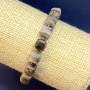Armband aus Sonnenstein, Naturstein, facettierte Würfel, Durchmesser ca. 8 mm, Länge 18 cm (Stretch) mit Seed-Beads