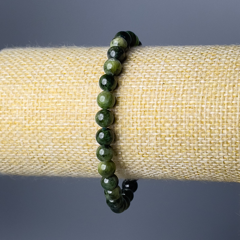 Diopsid-Naturstein-Armband mit glatten Kugeln, Durchmesser ca. 6,5 mm, Länge 18 cm (Stretch)