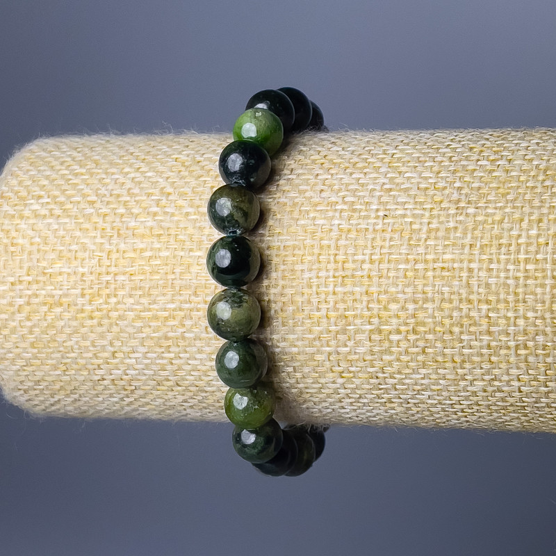 Armband aus Diopsid (Naturstein), glatte Kugeln, Durchmesser ca. 9 mm, Länge ca. 18 cm (Elastikarmband)