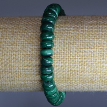 Armband aus natürlichem Malachit, glatte Rondellen, Durchmesser ca. 9×5 mm, Länge 18 cm (Stretch-Armband)