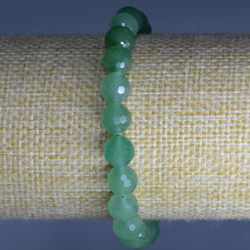 Armband aus natürlichem Nephrit, facettierte Kugeln, Durchmesser ca. 8 mm, Länge ca. 18 cm (Elastikband)