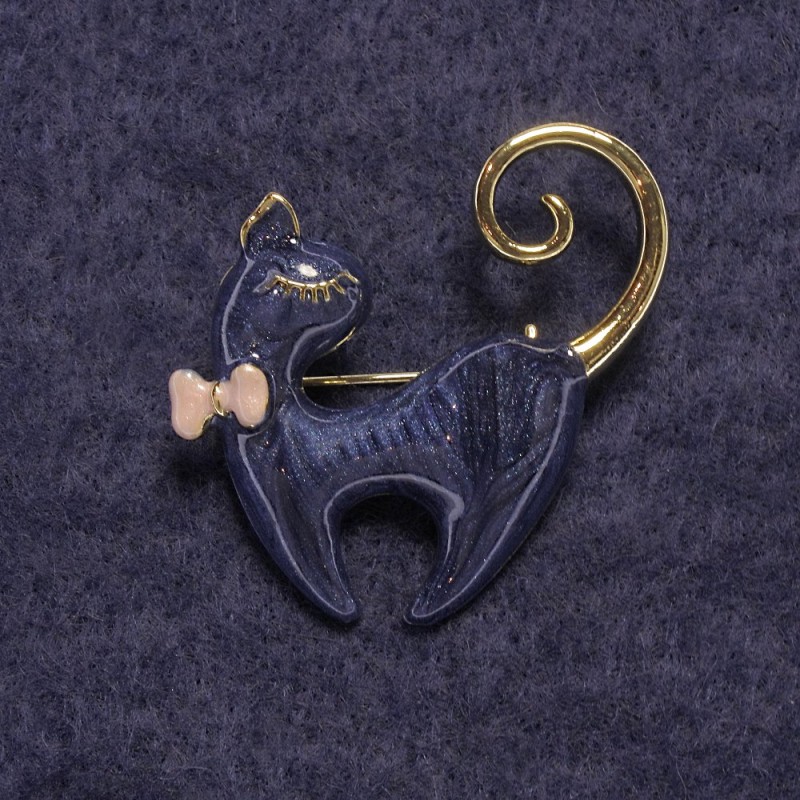 Brosche Kätzchen Blaues Perlmutt, goldfarbenes Metall 37 × 38 mm