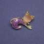 Brosche «Kätzchen» beige Katzenauge, violetter Perlmutt, goldfarbenes Metall 28×23 mm