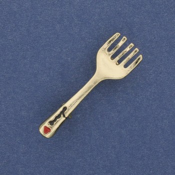 Brosche 'Gabel' weiß und schwarz emailliert, goldfarbenes Metall 11×36 mm