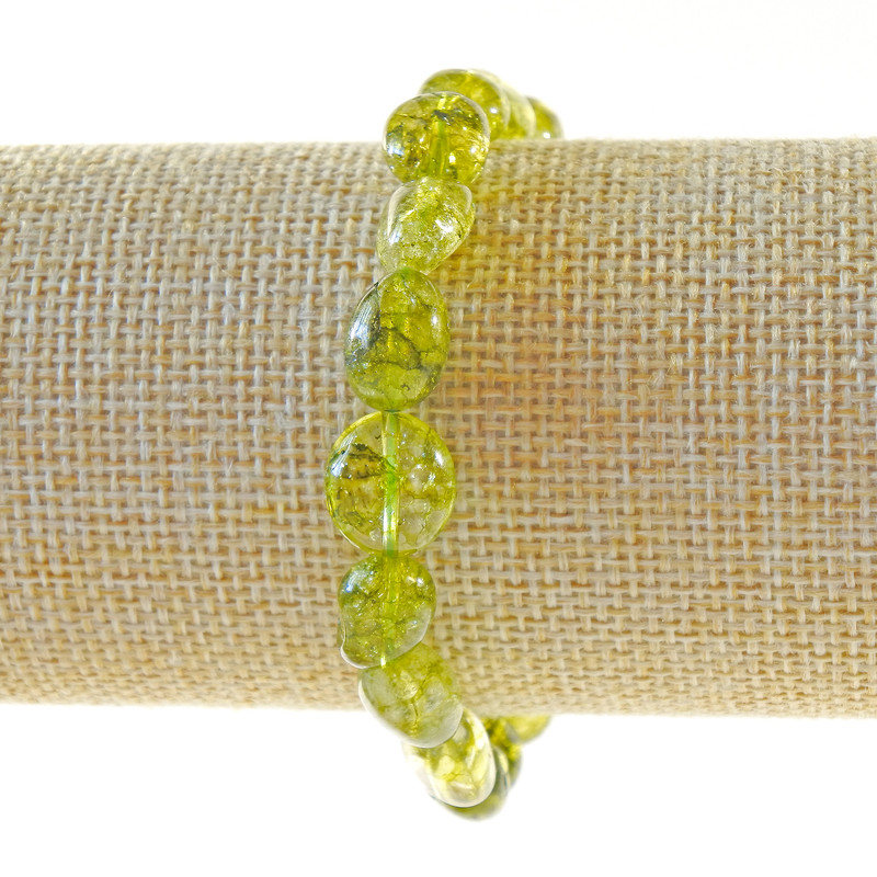 Armband Kristall Olivgrün, toniert wie Peridot, Rondell-Form, Durchmesser 8x11 mm, Länge ca. 18 cm (Stretch)