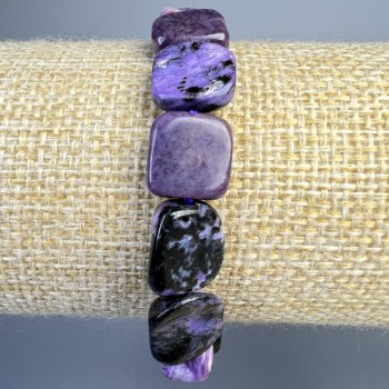 Charoit-Armband aus Naturstein, große Facettenperle, Durchmesser ca. 11×13 mm, Länge ca. 18 cm (Elastisch)