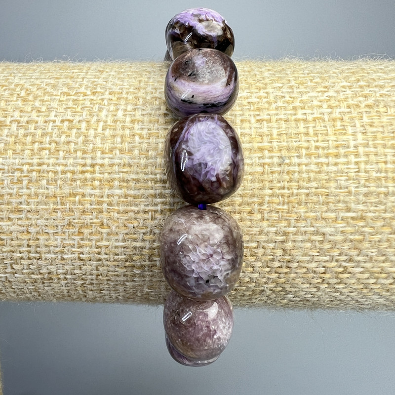 Armband aus Charoit, natürlicher Stein, große Rondelle, Durchmesser ca. 12×14 mm, Länge ca. 18 cm, Stretcharmband