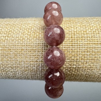 Armband aus Erdbeerquarz, natürlicher Stein, glatte Kugeln, Durchmesser 12,5 mm, Länge 18 cm, Stretcharmband