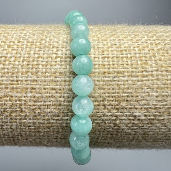 Amazonit-Armband aus natürlichem Stein, glatte Kugeln, Durchmesser ca. 6,5 mm, Länge ca. 18 cm (Elastik)