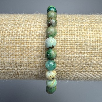 Armband aus Chrysokoll, natürlicher Stein, glatte Kugeln, Durchmesser ca. 6,5 mm ±, Länge ca. 18 cm ± (Elastisch)
