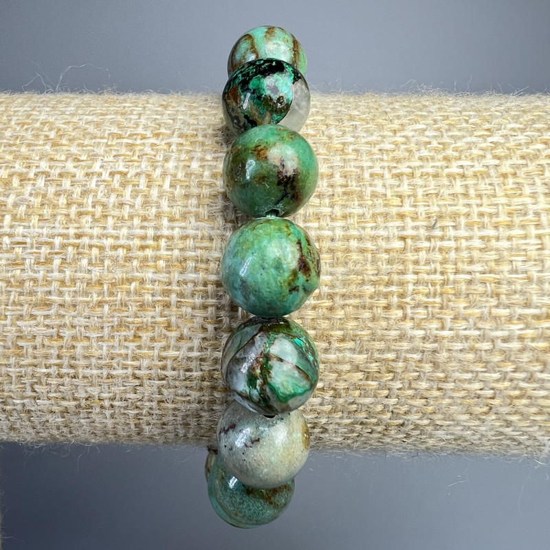 Armband Chrysokoll Naturstein, glatte Kugeln, Durchmesser ca. 10 mm, Länge ca. 18 cm (Stretch-Armband)