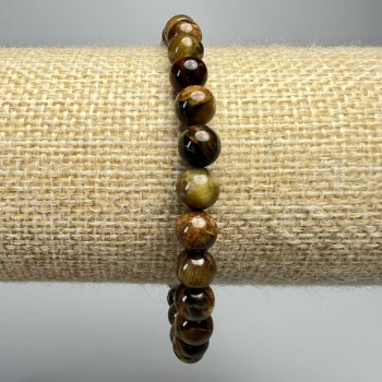 Armband aus gelbem Pietersit, Naturstein, glatte Kugeln, Durchmesser 6,5 mm, Länge ca. 18 cm (Stretcharmband)