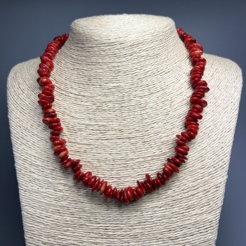 Halskette aus natürlicher Koralle, facettierte ovale Perlen, Ø 10 × 3 mm, Länge 45 cm ±