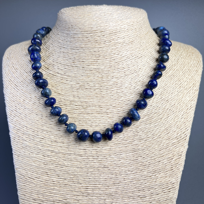 Kette aus Lapislazuli, Naturstein, facettierte Perlen, Durchmesser 10×7 mm, Länge ca. 50 cm