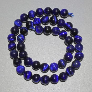 Blaues Katzenauge-Naturstein-Perlen, glatte Kugeln, Durchmesser ca. 8 mm, Länge ca. 38 cm, auf Schnur