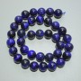 Perlen Blaues Katzenauge aus Naturstein, glatte Kugeln, Durchmesser ca. 10 mm, Länge ca. 38 cm, auf Faden