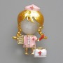 Brosche-Anhänger Krankenschwester mit weißem Katzenauge, rosa und weiße Emaille, goldfarbenes Metall 23 × 36 mm