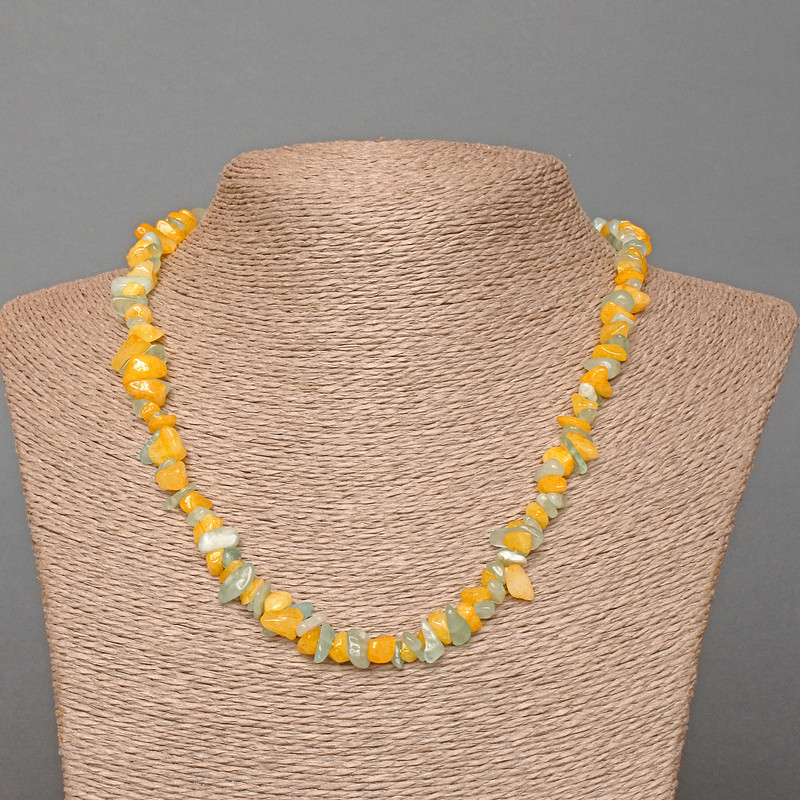 Kette „Ukraine“ aus natürlichem Aquamarin und gefärbtem Quarz – feine Steinchen, Durchmesser 8×4 mm, Länge 48 cm