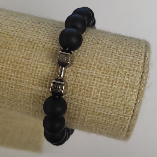 Schungit-Armband „Hantel“, 10 mm Perlen, Länge ca. 18 cm, Stretch