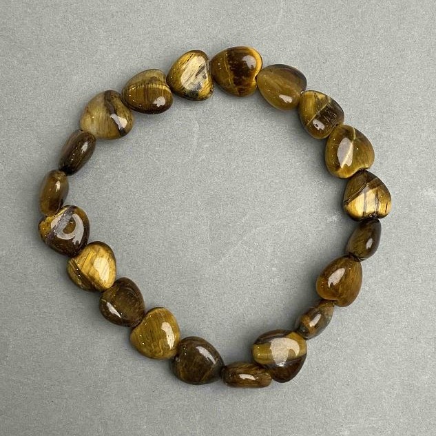 Bracelet 'Heart' with Tiger's Eye natural stone, 10x10x5 mm diameter, length 18 cm, (stretch)