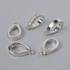 Pendant base with white rhinestones, silver-tone metal, 15x3 mm ± 1 pc