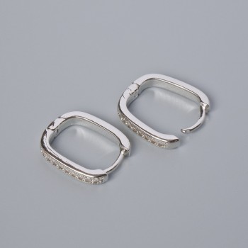 Congo ear wires with white crystals, silver-tone metal, 16x13x3 mm, pair
