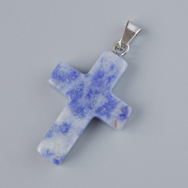 Pendant 'Cross' Sodalite natural stone, diameter 25×18 mm ±, length 34 mm ±