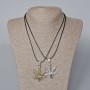 Pair of pendants "Hemp Leaf" bronze and silver-tone metal 44x37 mm, length 45-50 cm