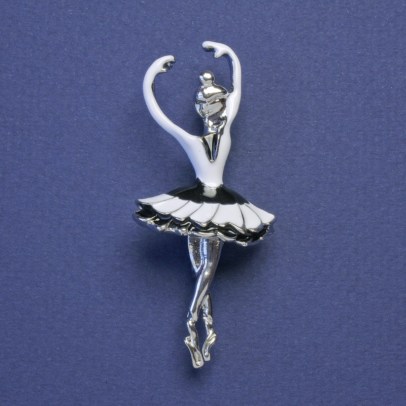 Brooch-pendant 'Ballerina' black and white enamel, silver-tone metal color, 24x58mm+